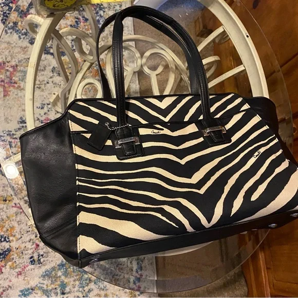 Coach Taylor Zebra Print Tote Shoulder Bag Y2K Silver Hardware - Picture 1 of 16